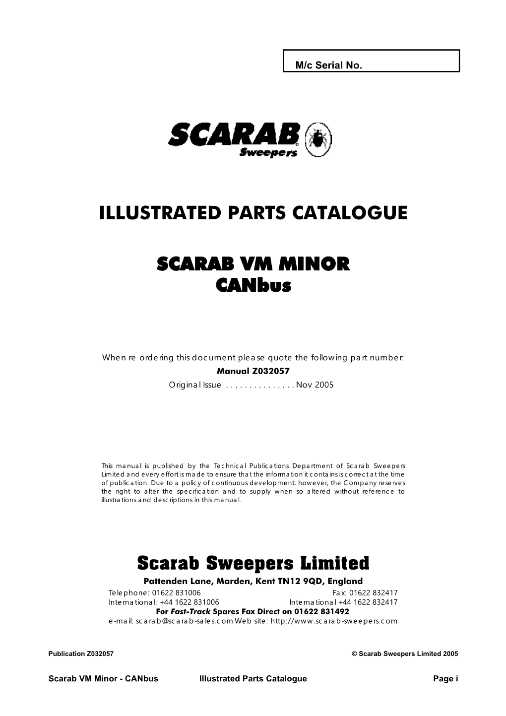 ILLUSTRATED PARTS CATALOGUE SCARAB VM MINOR Canbus