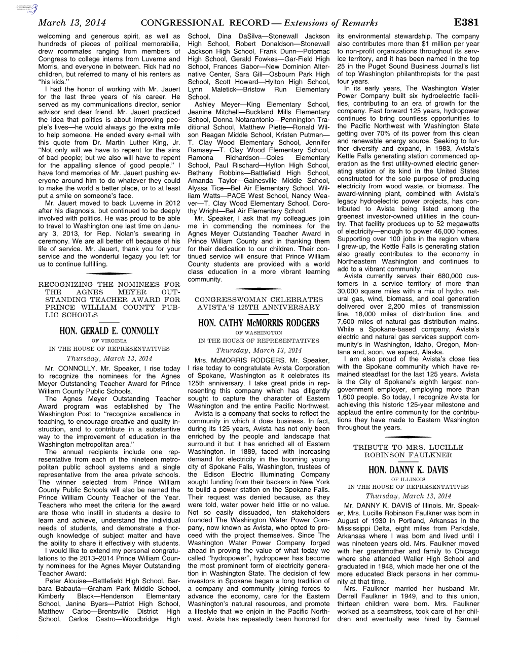 Extensions of Remarks E381 HON. GERALD E. CONNOLLY HON