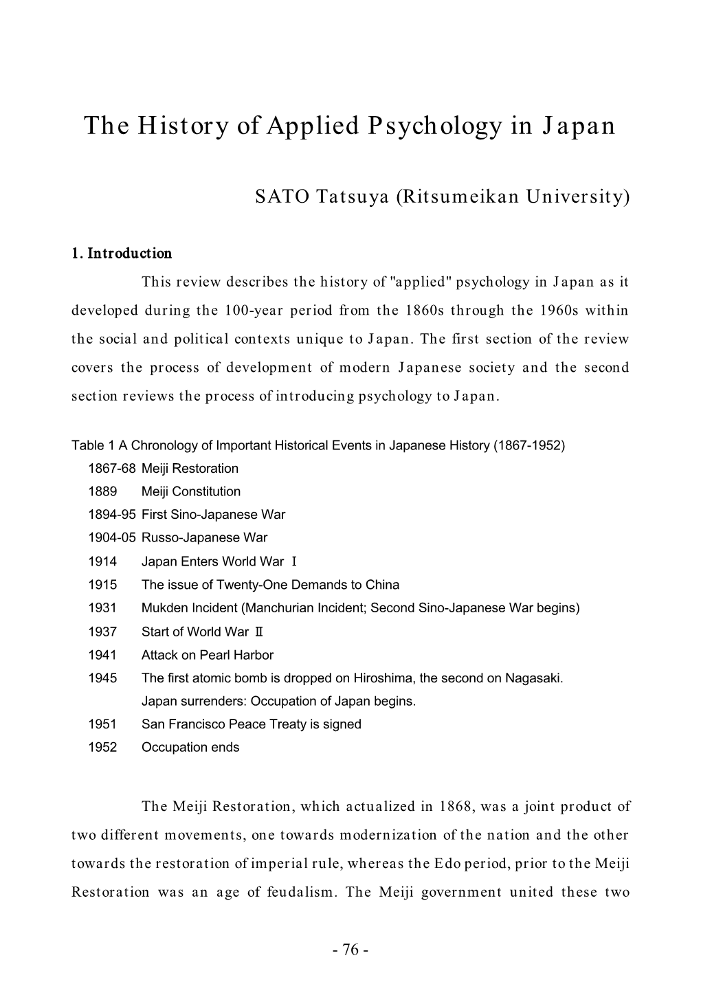 History of Applied Psychology in Japan