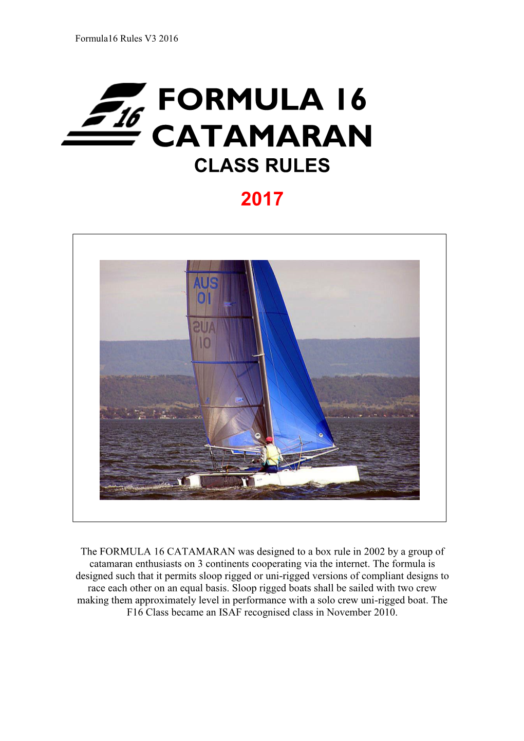 Formula 16 Catamaran Class Rules