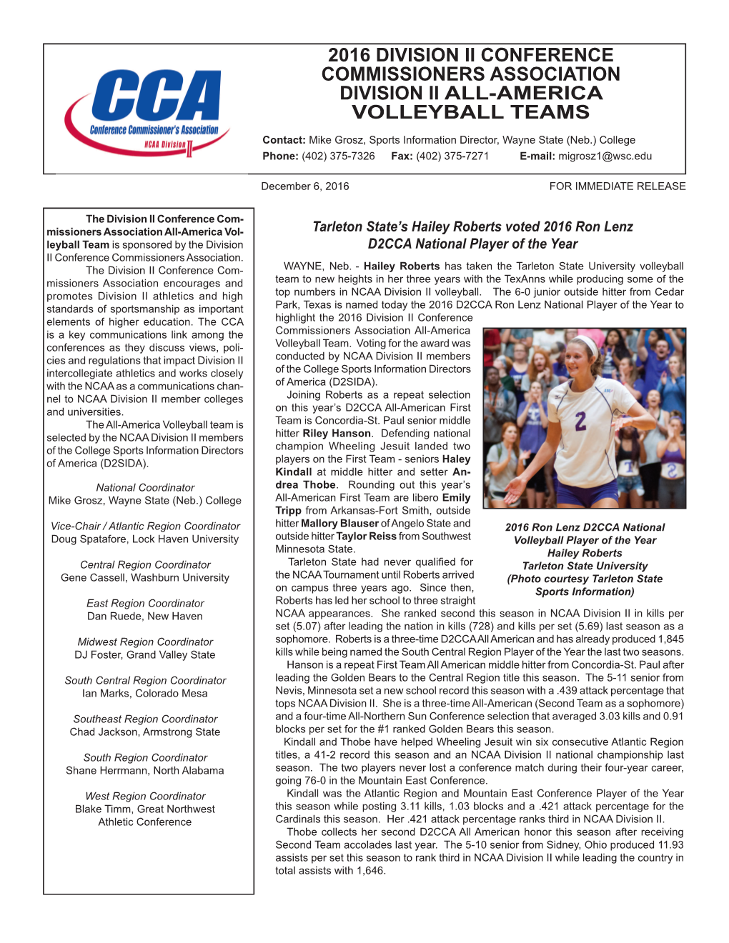 2016 D2CCA Allamerican Vb Release.Indd