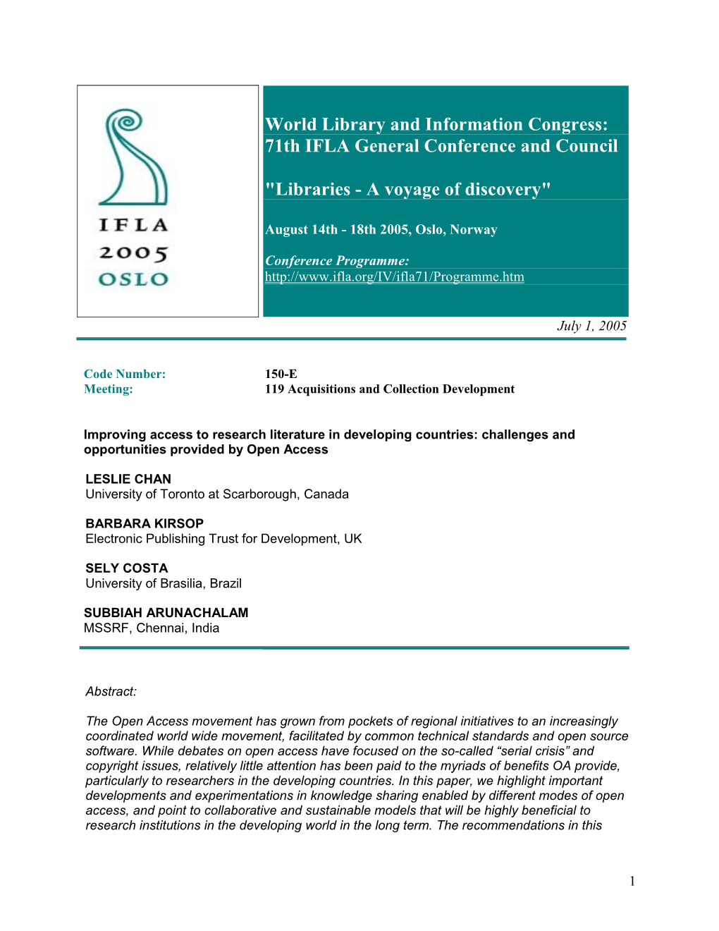 Improving Access to Research Literature in Developing Countries: Challenges and Opportunities Provided by Open Access