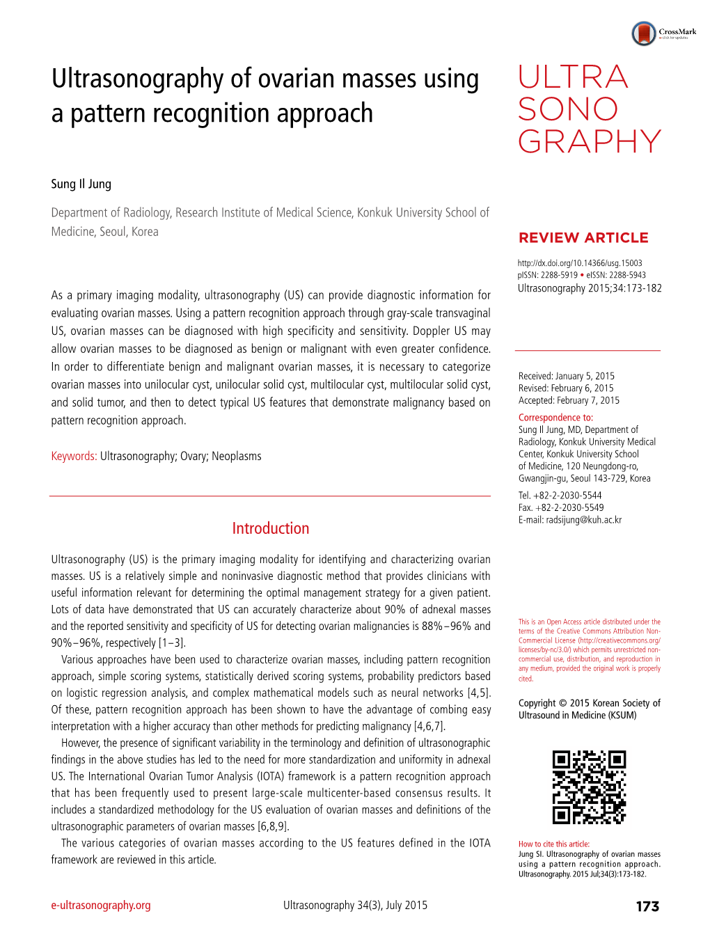 Ultrasonography of Ovarian Masses Using a Pattern Recognition Approach