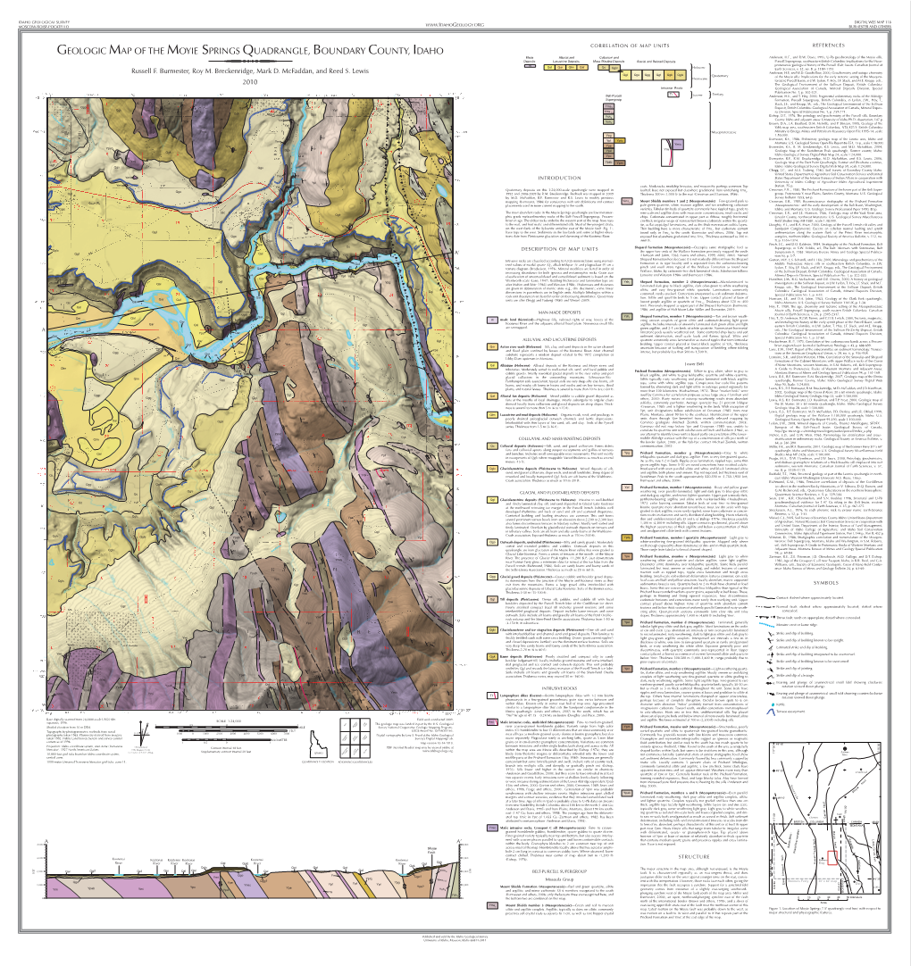 GEOLOGIC MAP of the MOYIE SPRINGS QUADRANGLE, BOUNDARY COUNTY, IDAHO Made Alluvial and Colluvium and Anderson, H.E., and D.W