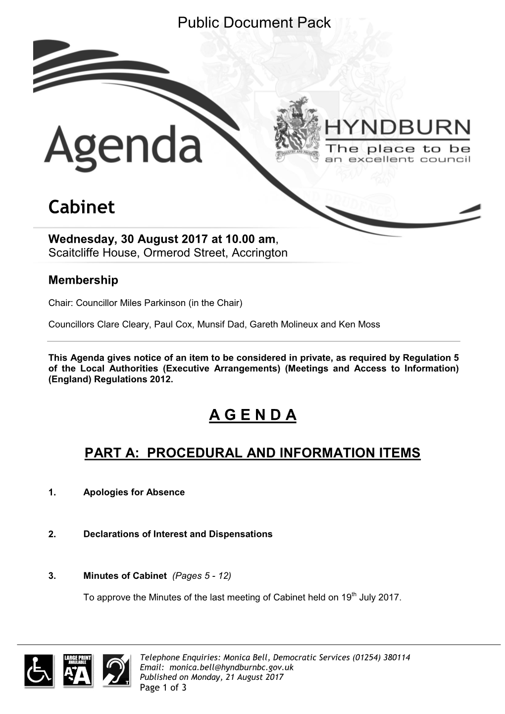 (Public Pack)Agenda Document for Cabinet, 30/08/2017 10:00