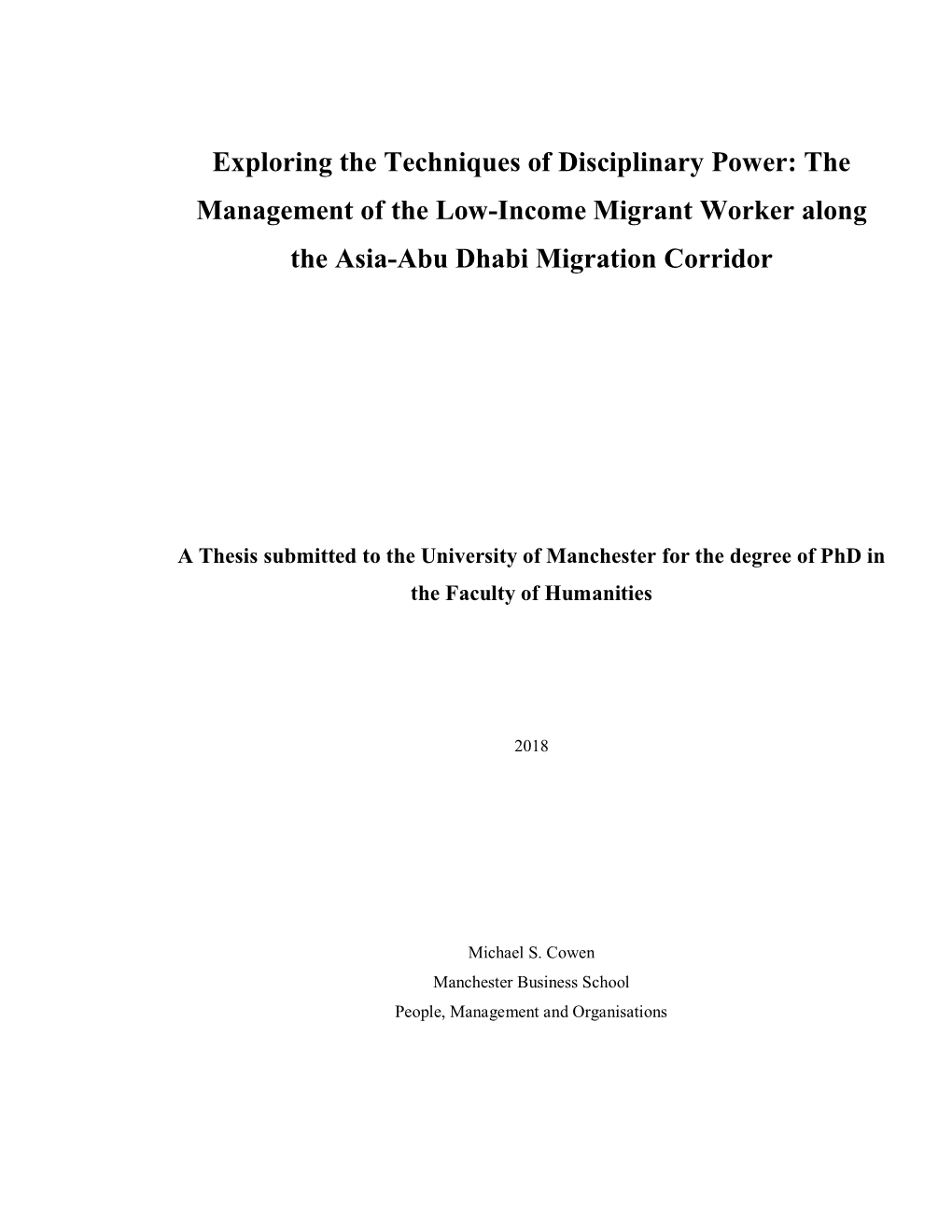 The Management of the Low-Income Migrant Worker Along the Asia-Abu Dhabi Migration Corridor