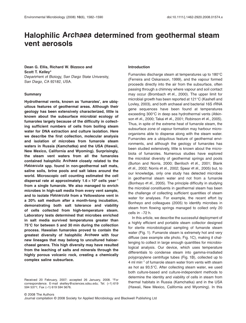 Halophilic Archaea Determined from Geothermal Steam Vent Aerosols