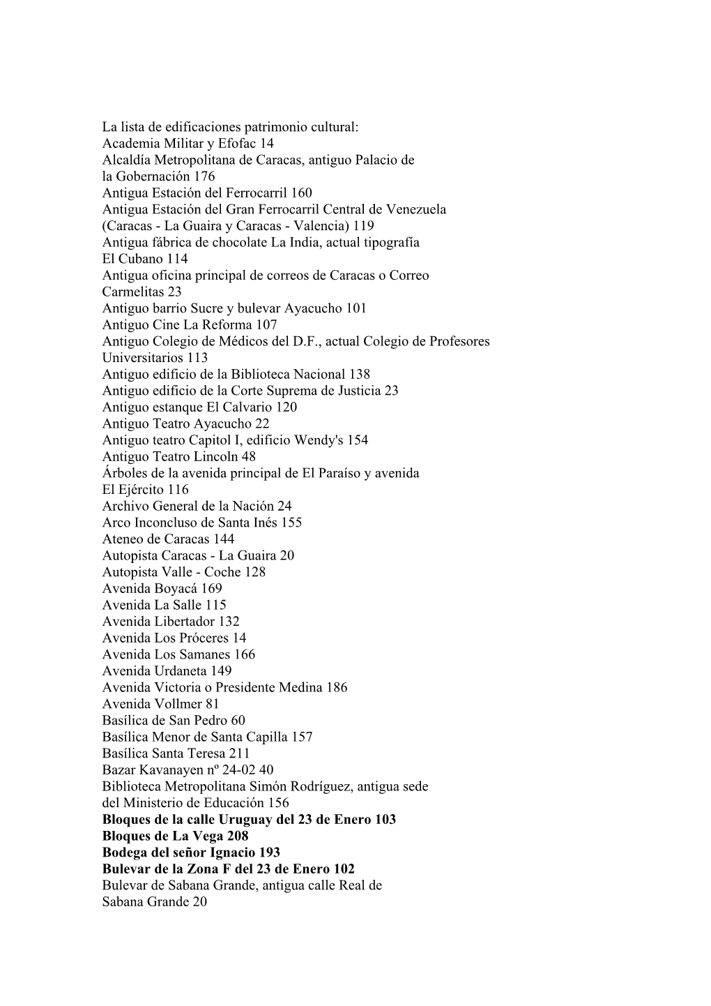 La Lista De Edificaciones "Patrimonio Cultural"