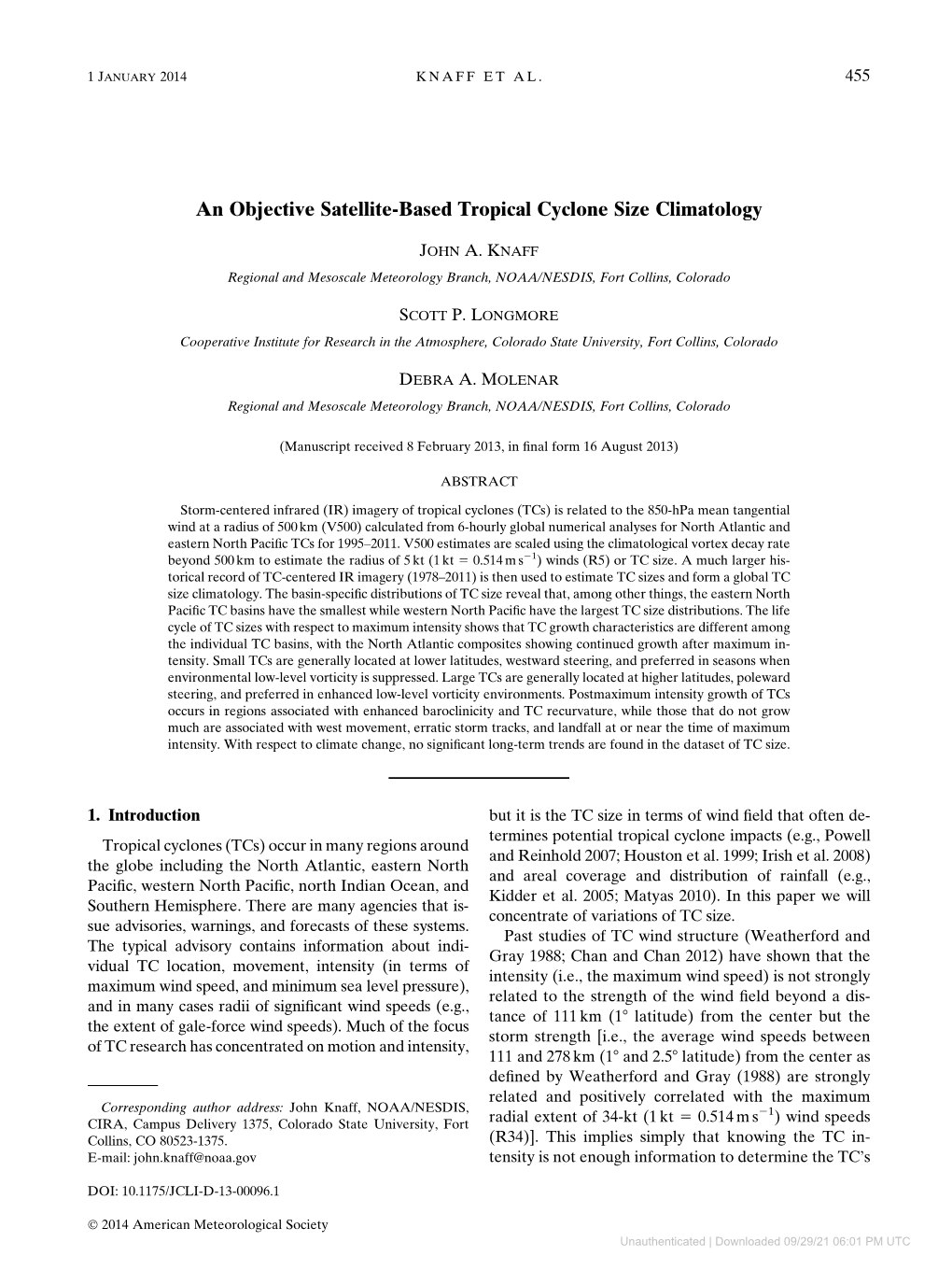 An Objective Satellite-Based Tropical Cyclone Size Climatology