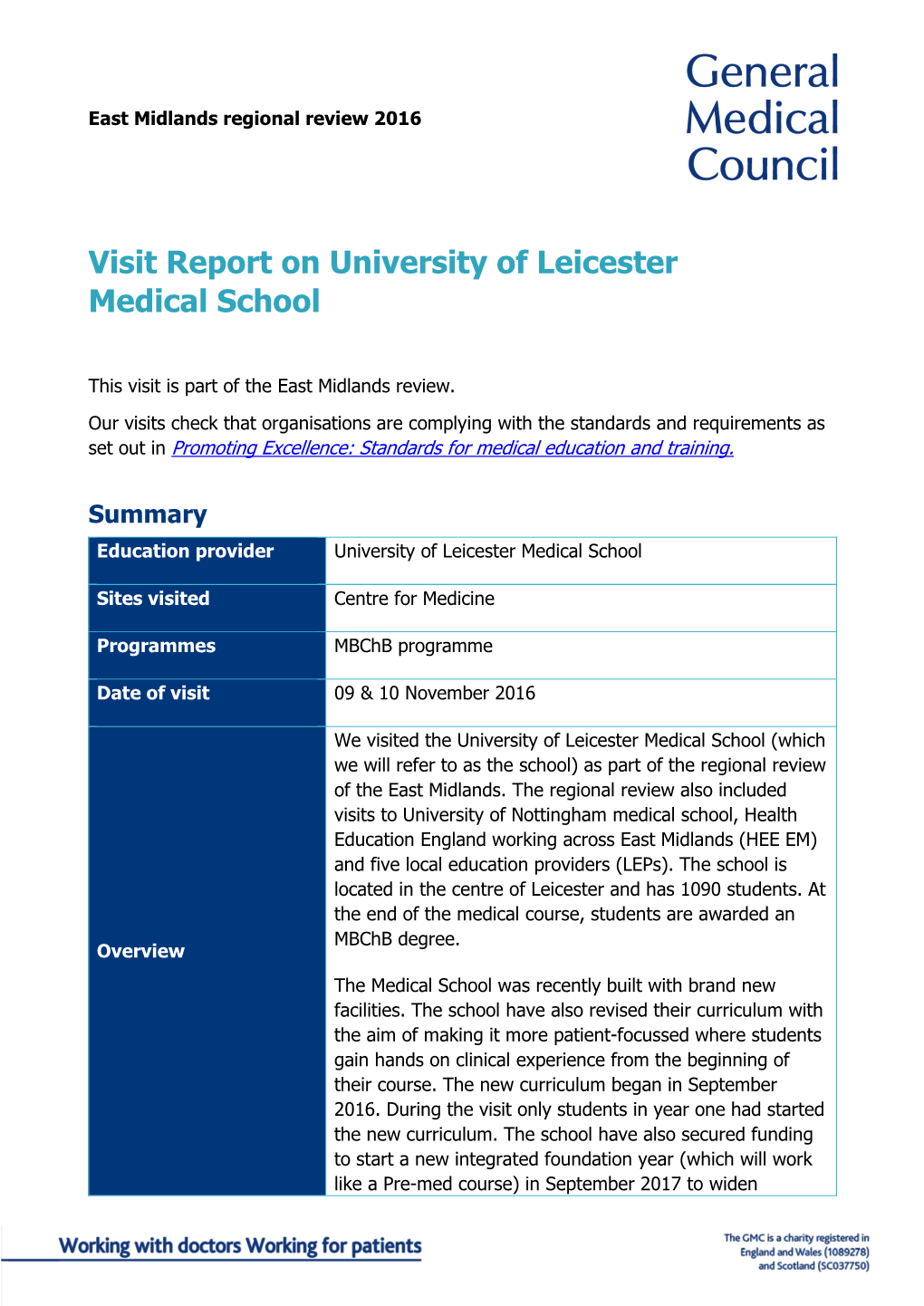 Visit Report on University of Leicester Medical School