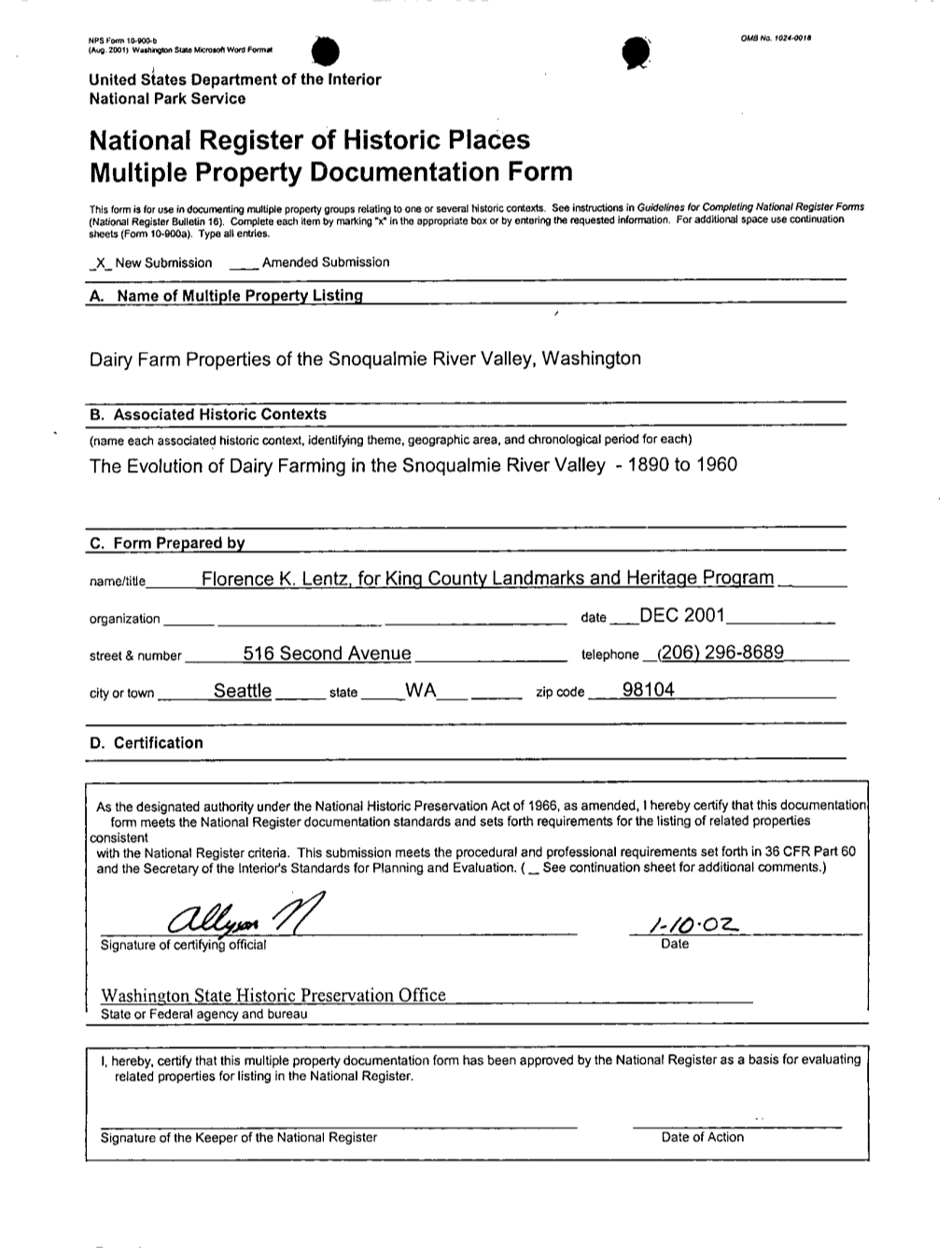 Dairy Farm Properties of the Snoqualmie River Valley:1890-1960