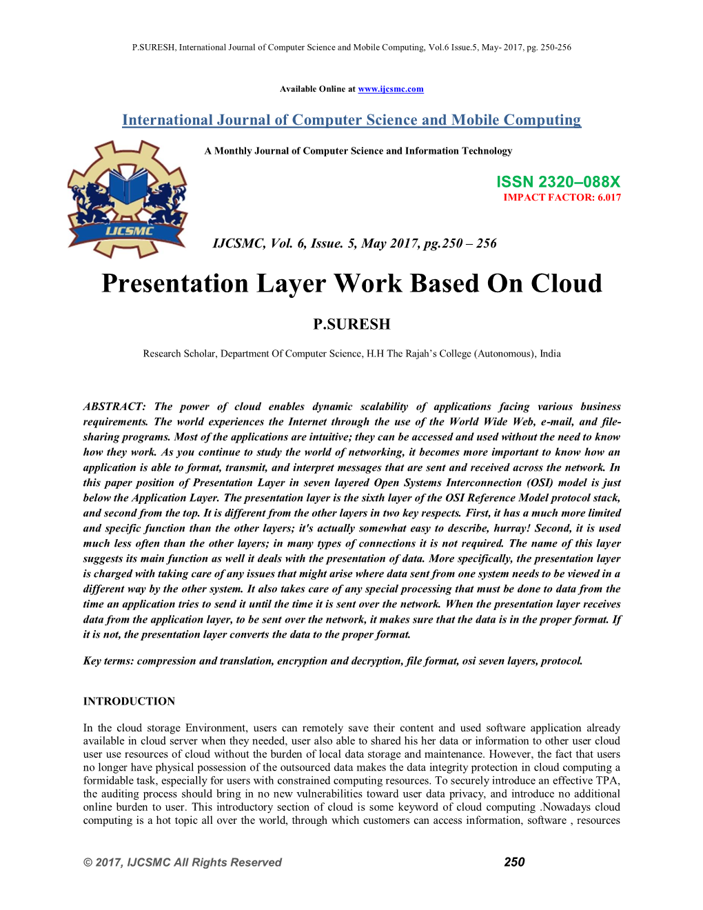 Presentation Layer Work Based on Cloud P.SURESH