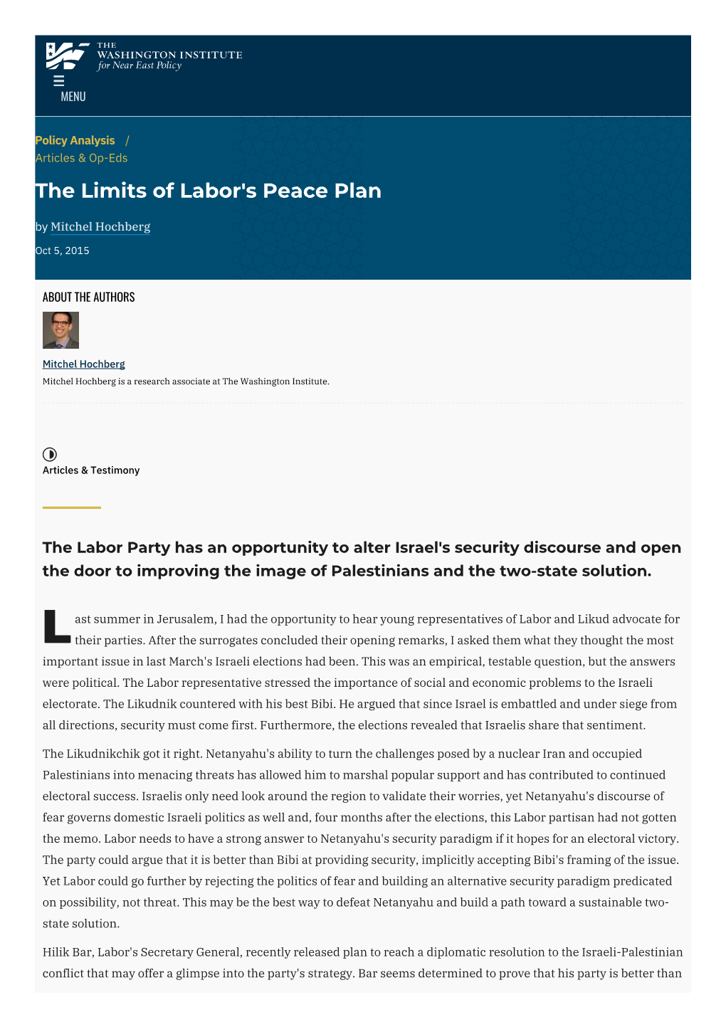 The Limits of Labor's Peace Plan | the Washington Institute