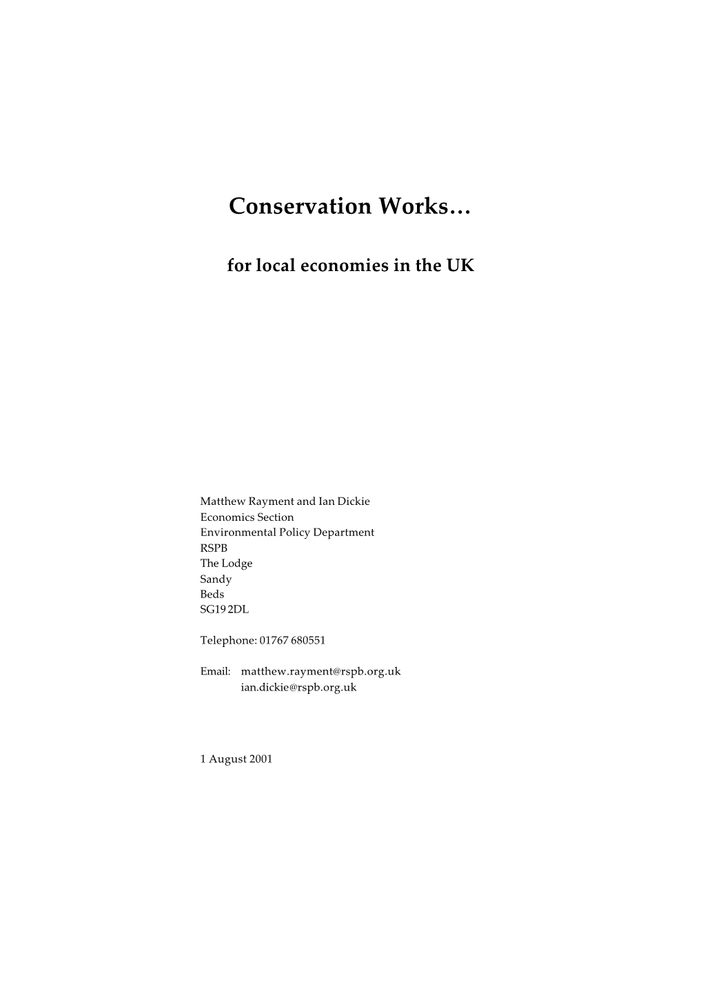 Conservation Works...For Local Economies in the UK