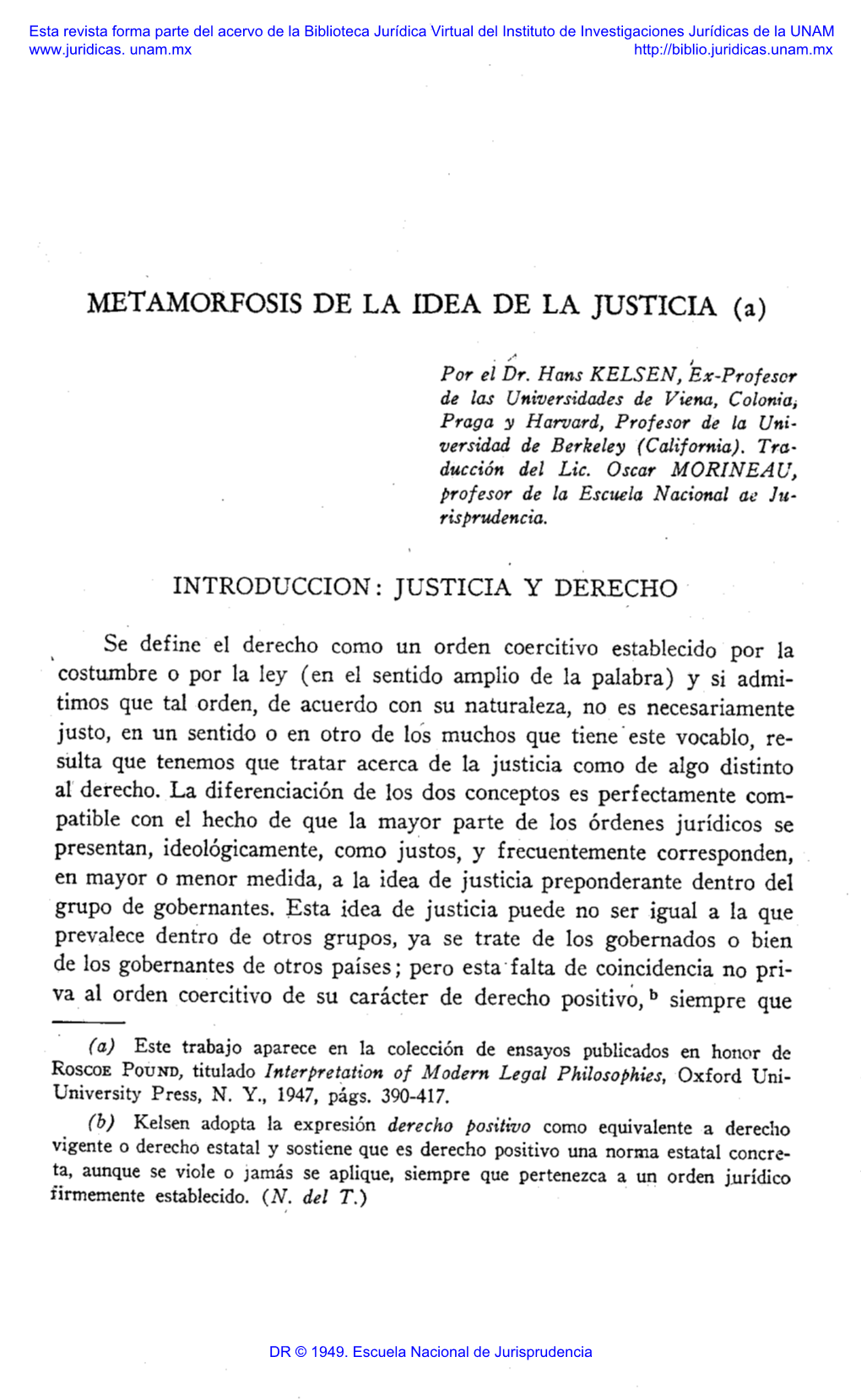 METAMORFOSIS DE LA IDEA DE LA JUSTICIA (A) . INTRODUCCION