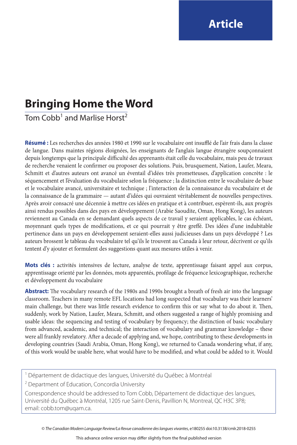 Bringing Home the Word Article