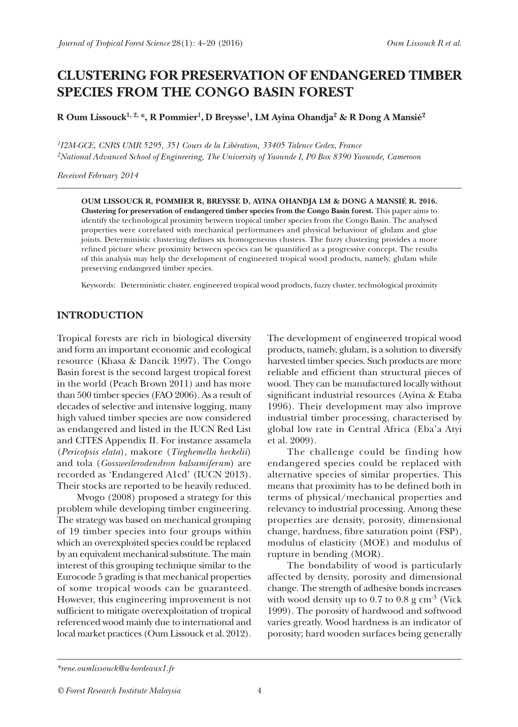 Clustering for Preservation of Endangered Timber Species from the Congo Basin Forest