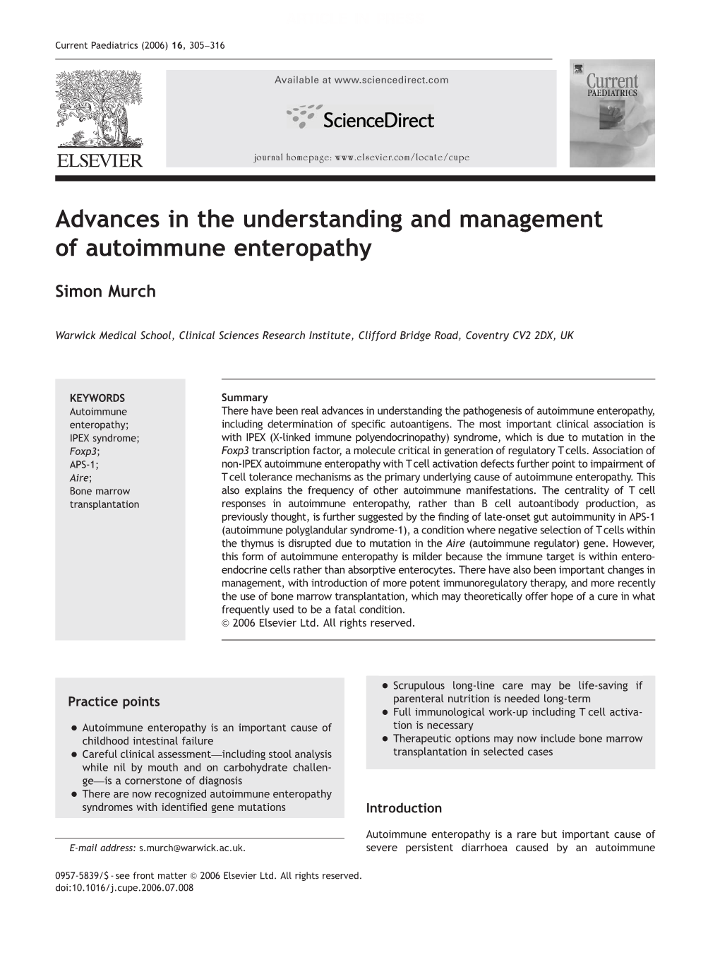 Advances in the Understanding and Management of Autoimmune Enteropathy