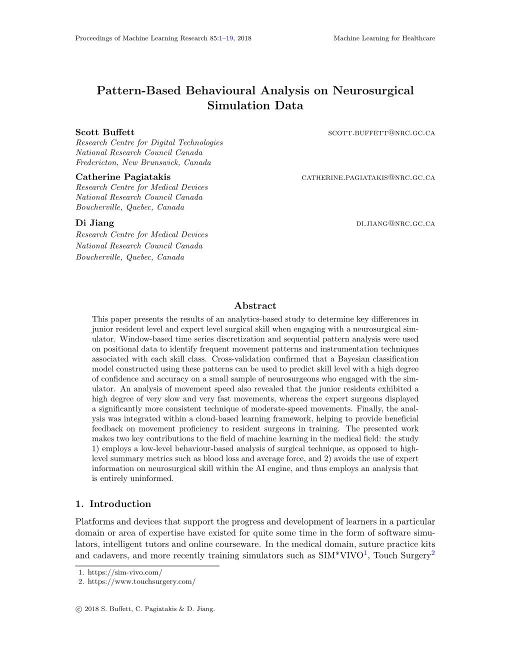 Pattern-Based Behavioural Analysis on Neurosurgical Simulation Data