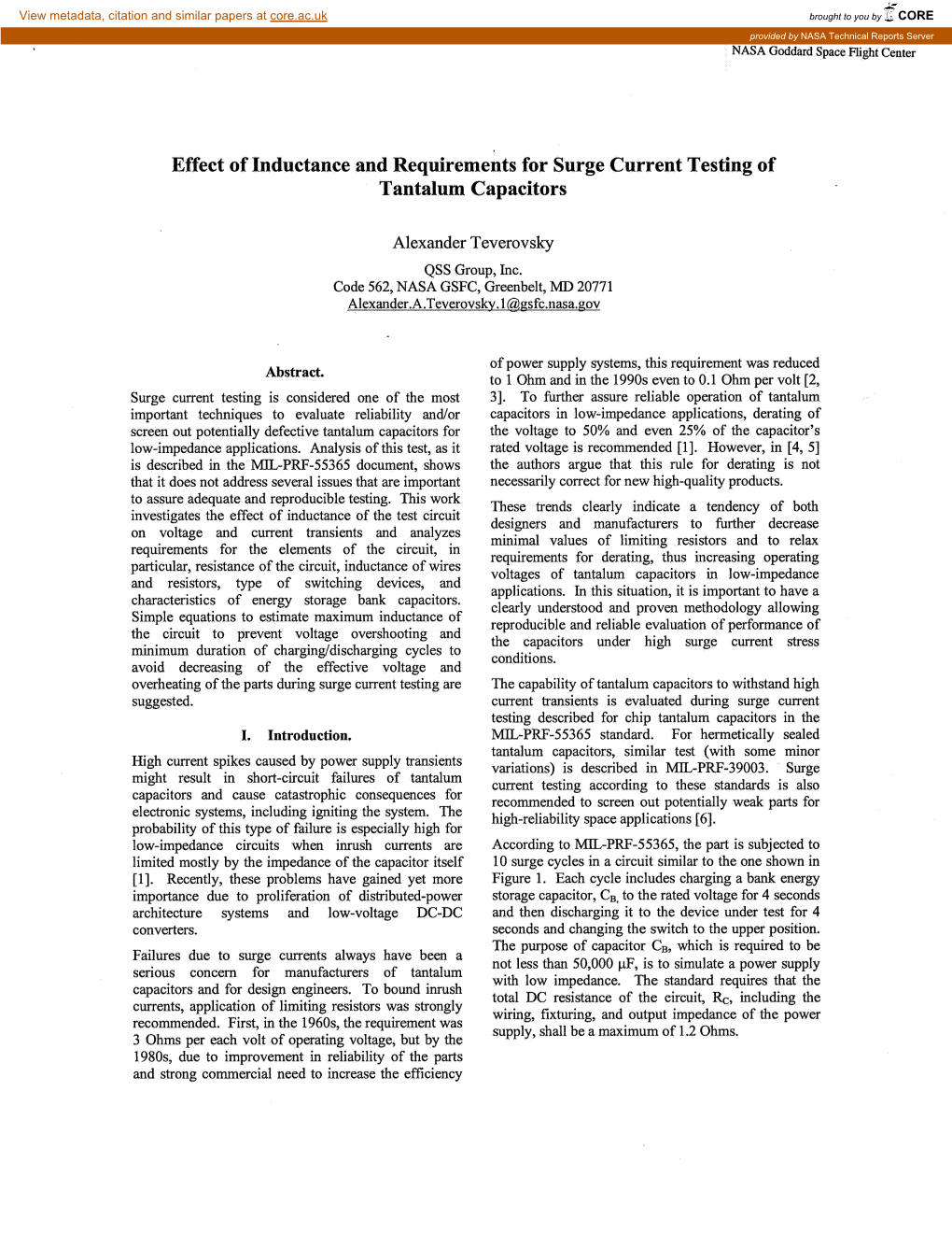 Effect of Inductance and Requirements for Surge Current Testing of Tantalum Capacitors