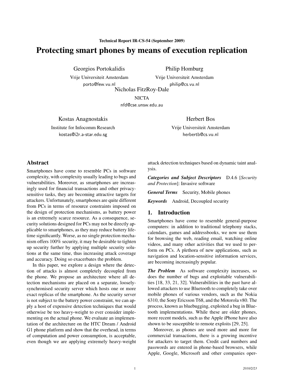 Protecting Smart Phones by Means of Execution Replication