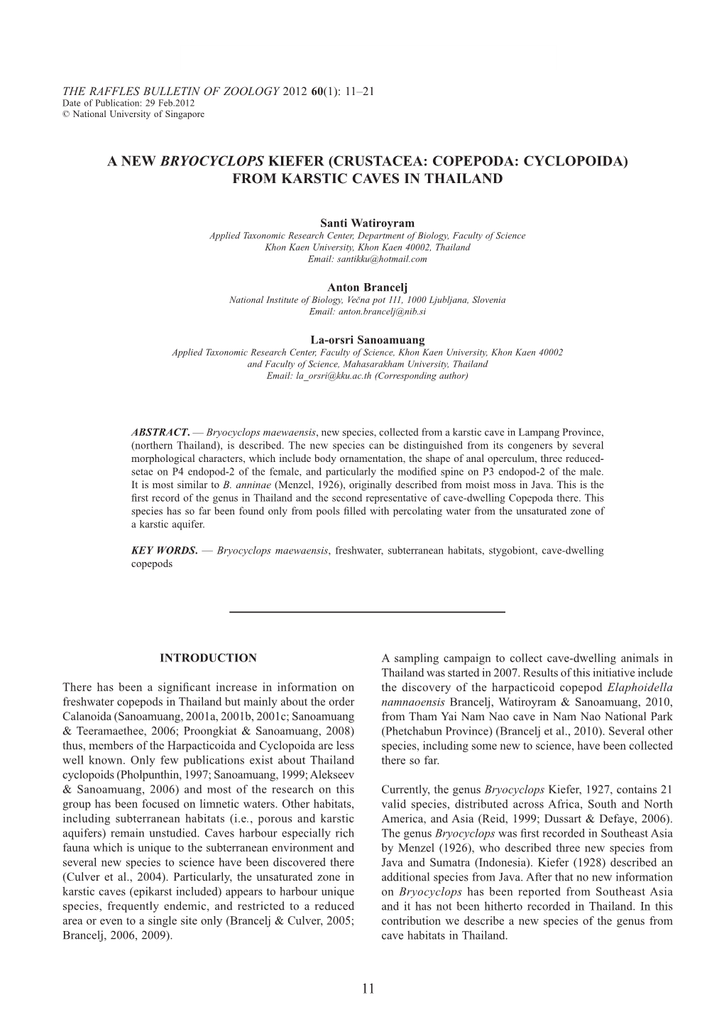 (Crustacea: Copepoda: Cyclopoida) from Karstic Caves in Thailand