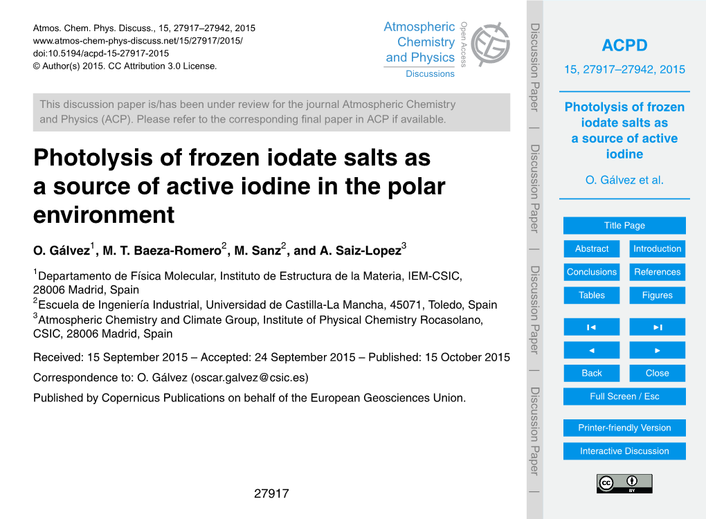 Photolysis of Frozen Iodate Salts As a Source of Active Iodine