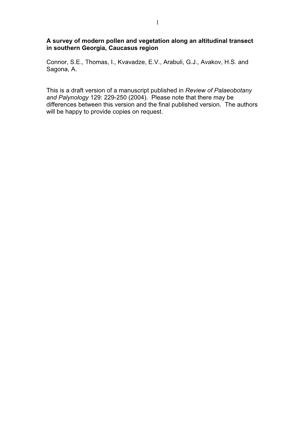 1 a Survey of Modern Pollen and Vegetation Along an Altitudinal