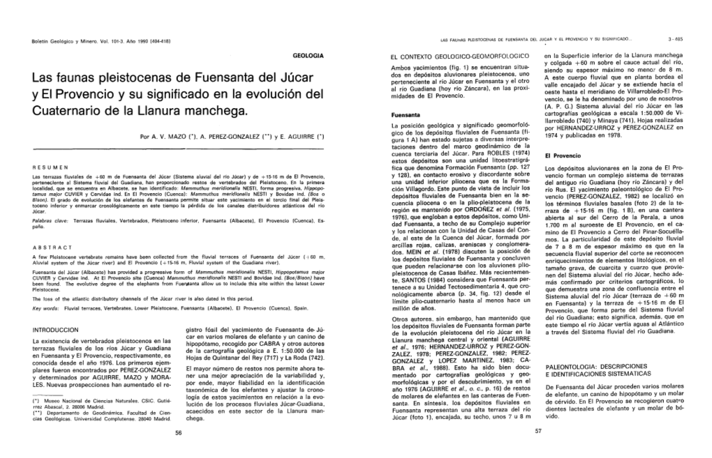 Las Faunas Pleistocenas De Fuensanta Del Júcar Y El Provencio