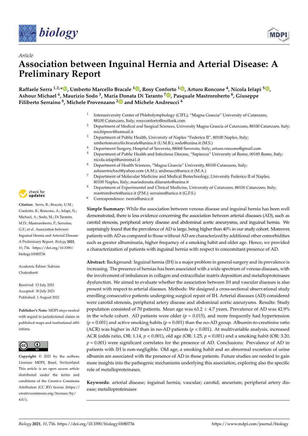 Association Between Inguinal Hernia and Arterial Disease: a Preliminary Report