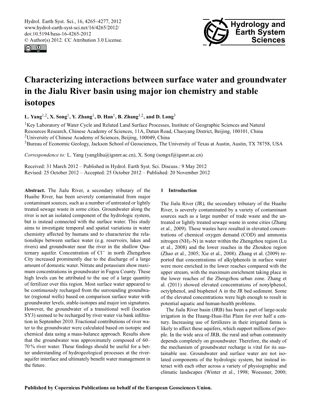 Characterizing Interactions Between Surface Water and Groundwater in the Jialu River Basin Using Major Ion Chemistry and Stable Isotopes