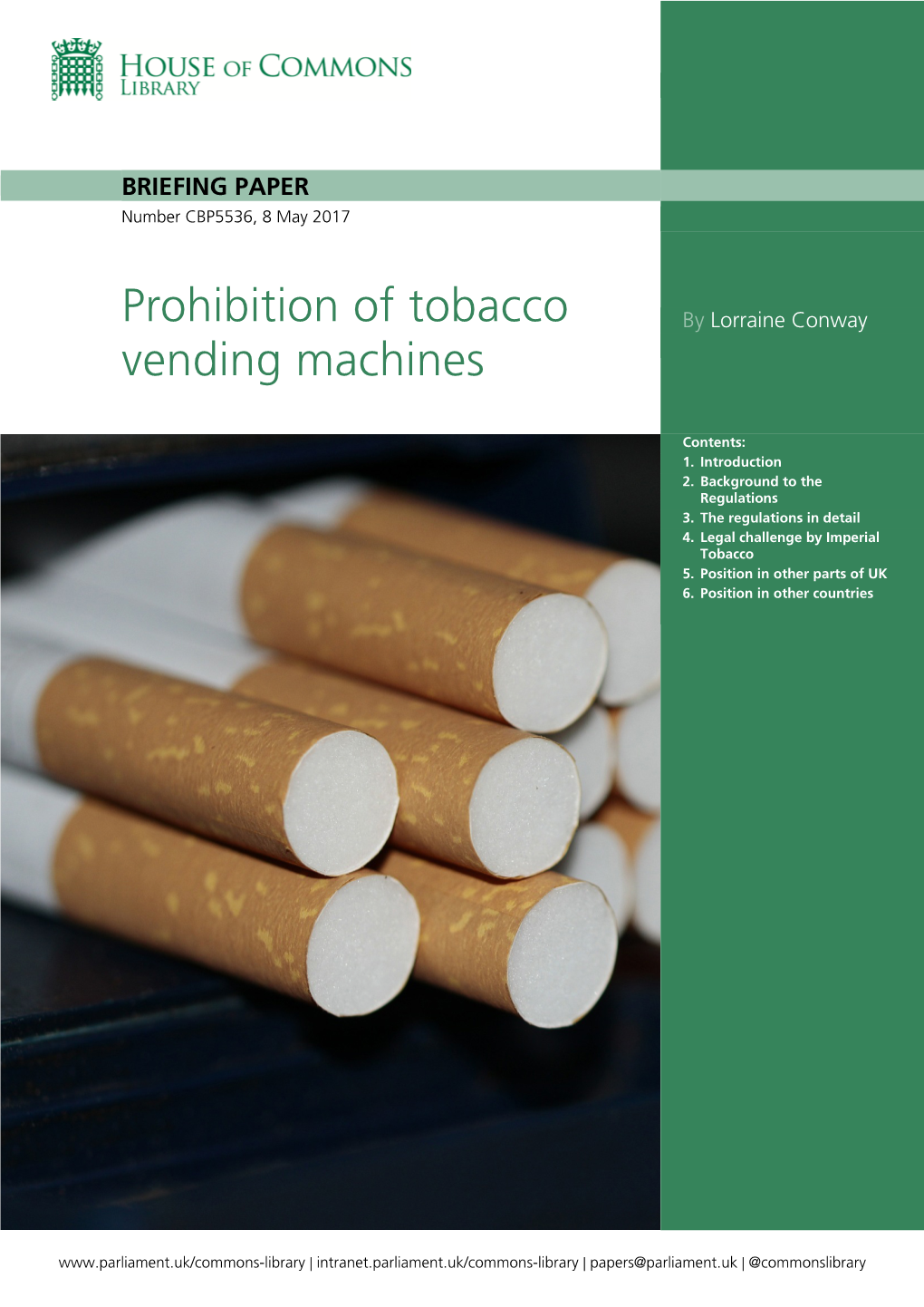 Prohibition of Tobacco Vending Machines
