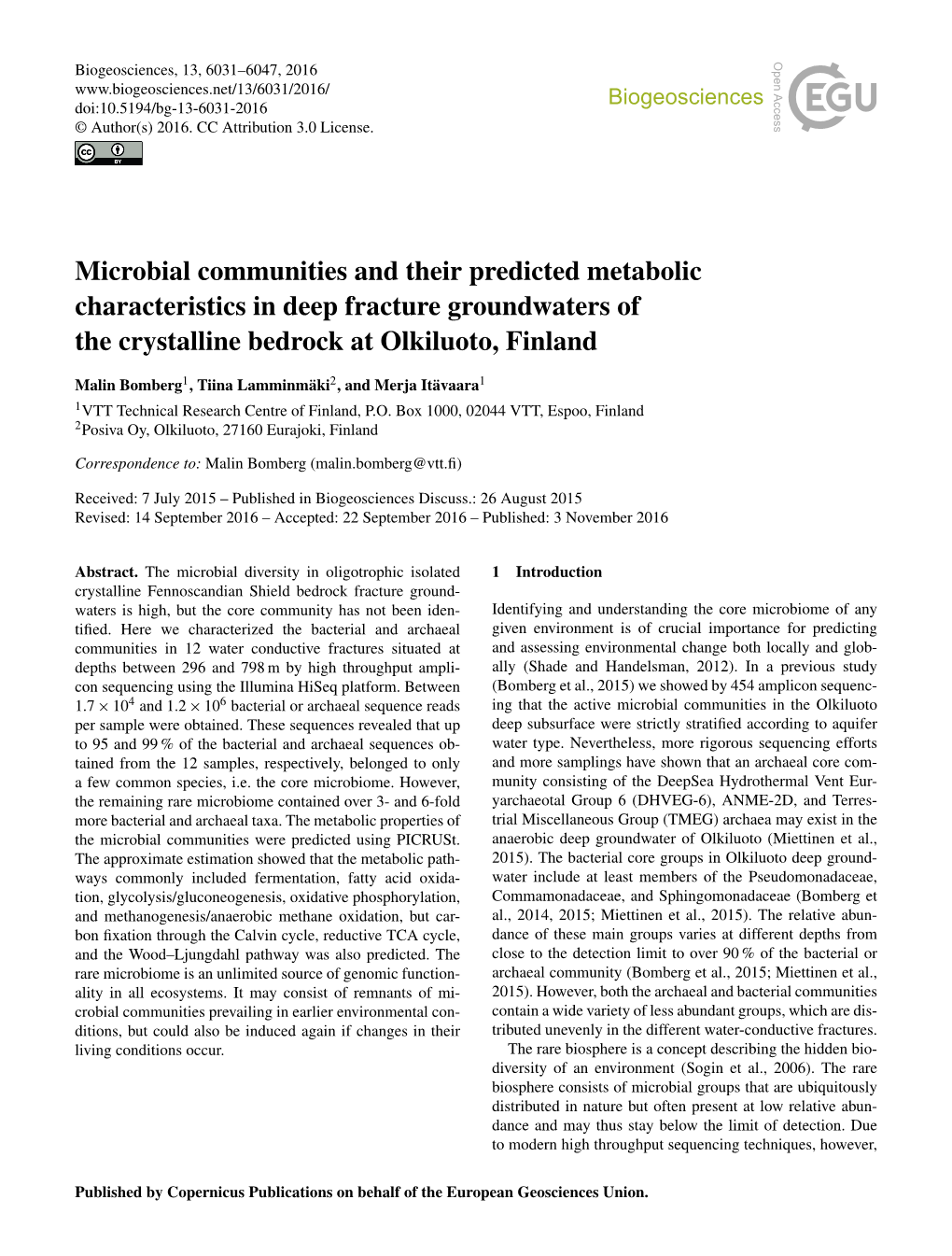 Microbial Communities and Their Predicted Metabolic Characteristics in Deep Fracture Groundwaters of the Crystalline Bedrock at Olkiluoto, Finland