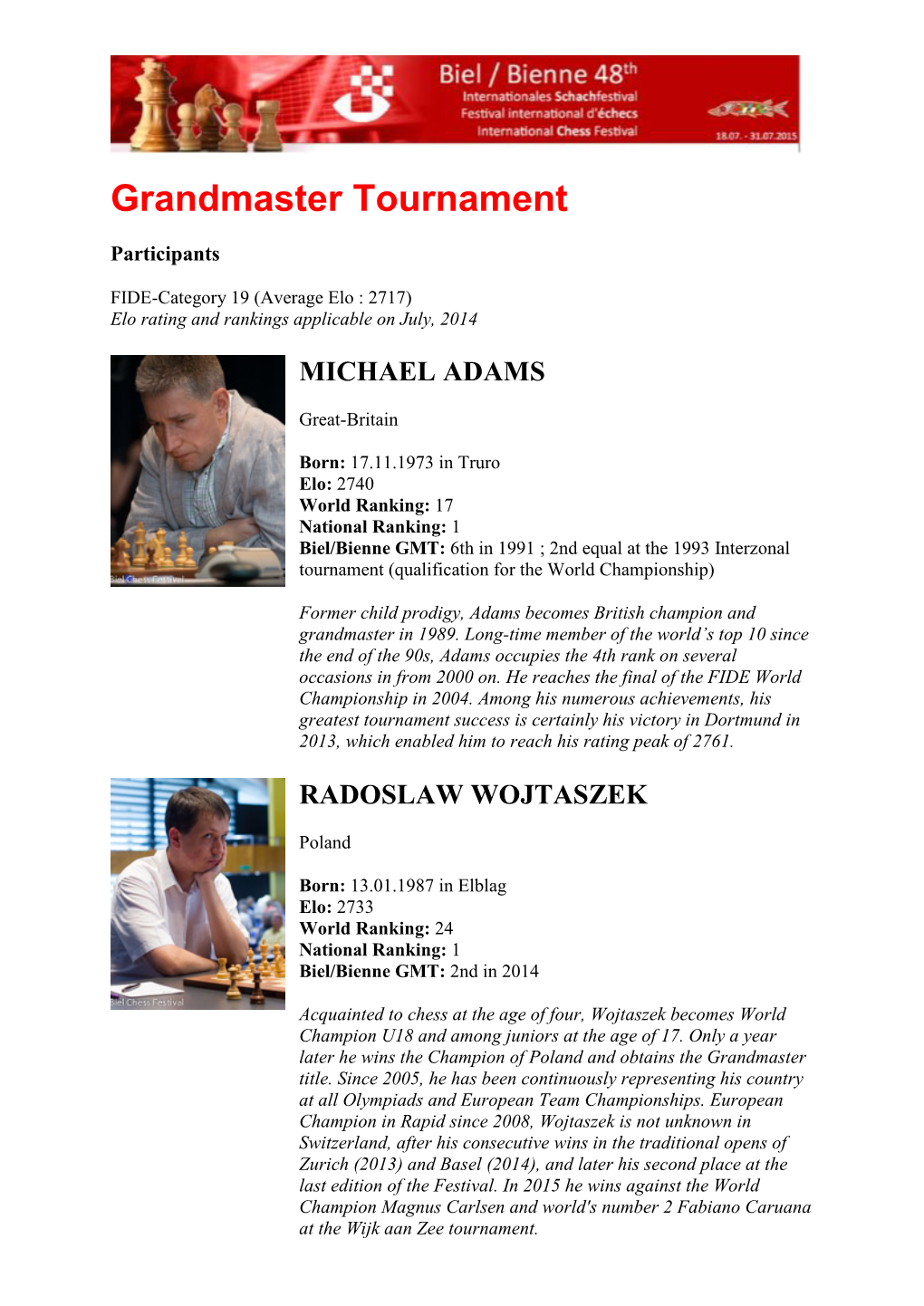 Grandmaster Tournament Participants