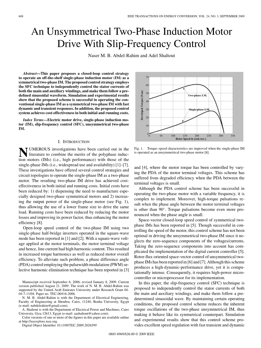 An Unsymmetrical Two-Phase Induction Motor Drive with Slip-Frequency Control Naser M