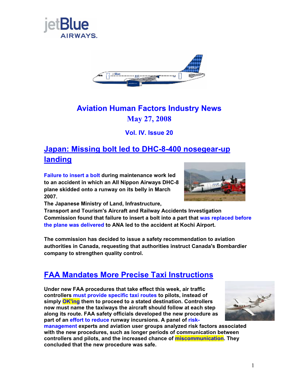 Aviation Human Factors Industry News May 27, 2008 Japan: Missing