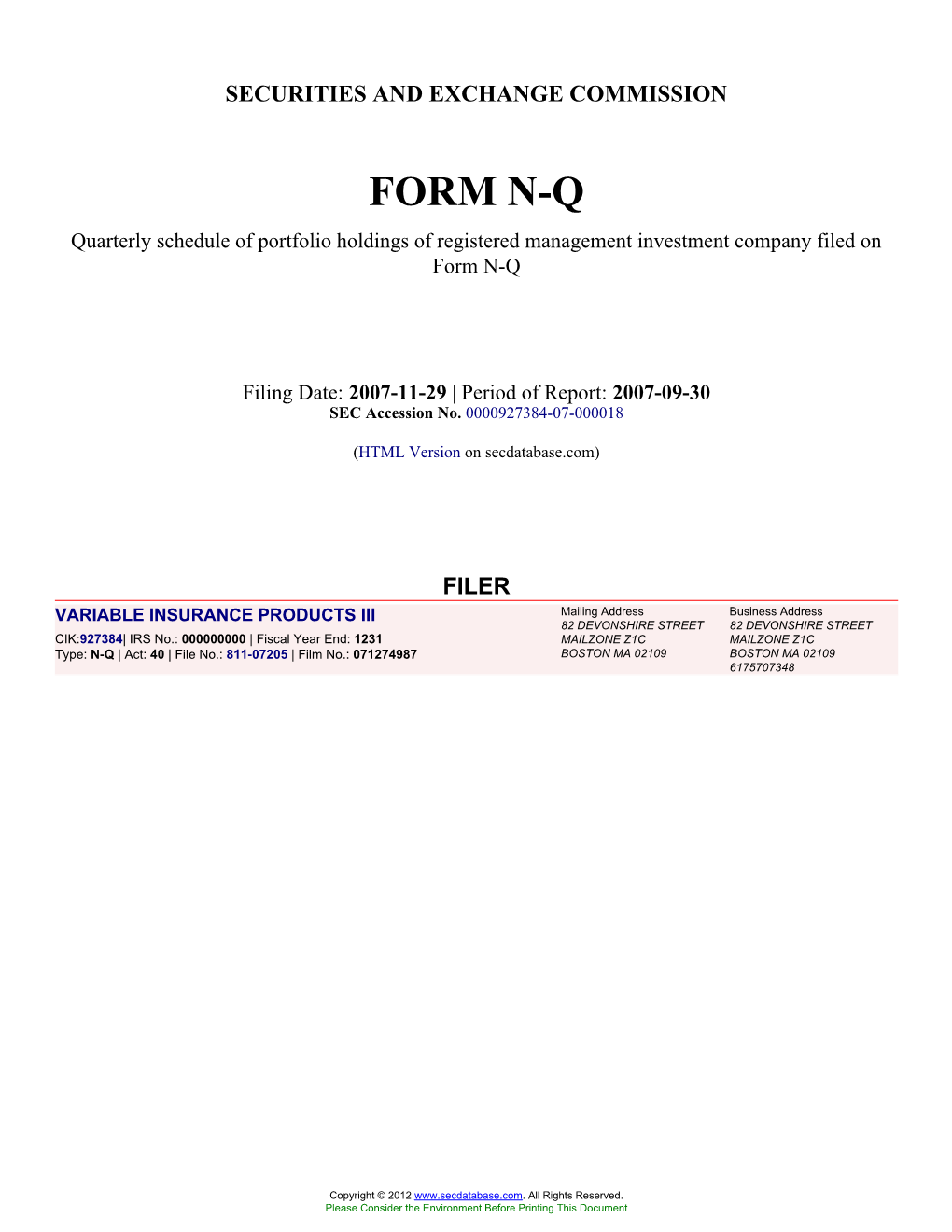 Form: NQ, Filing Date: 11/29/2007