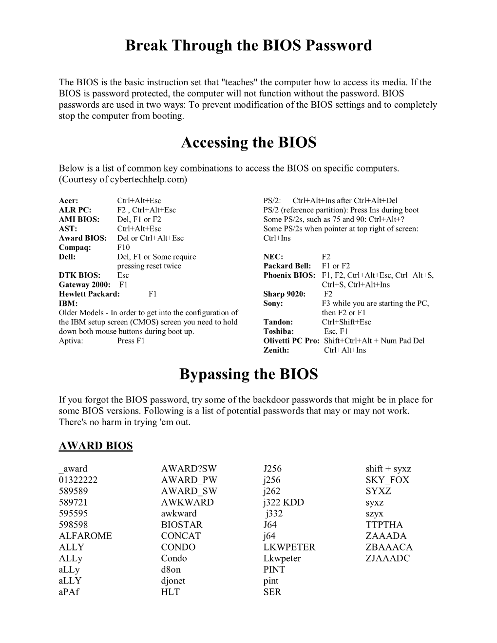 Break Through the BIOS Password