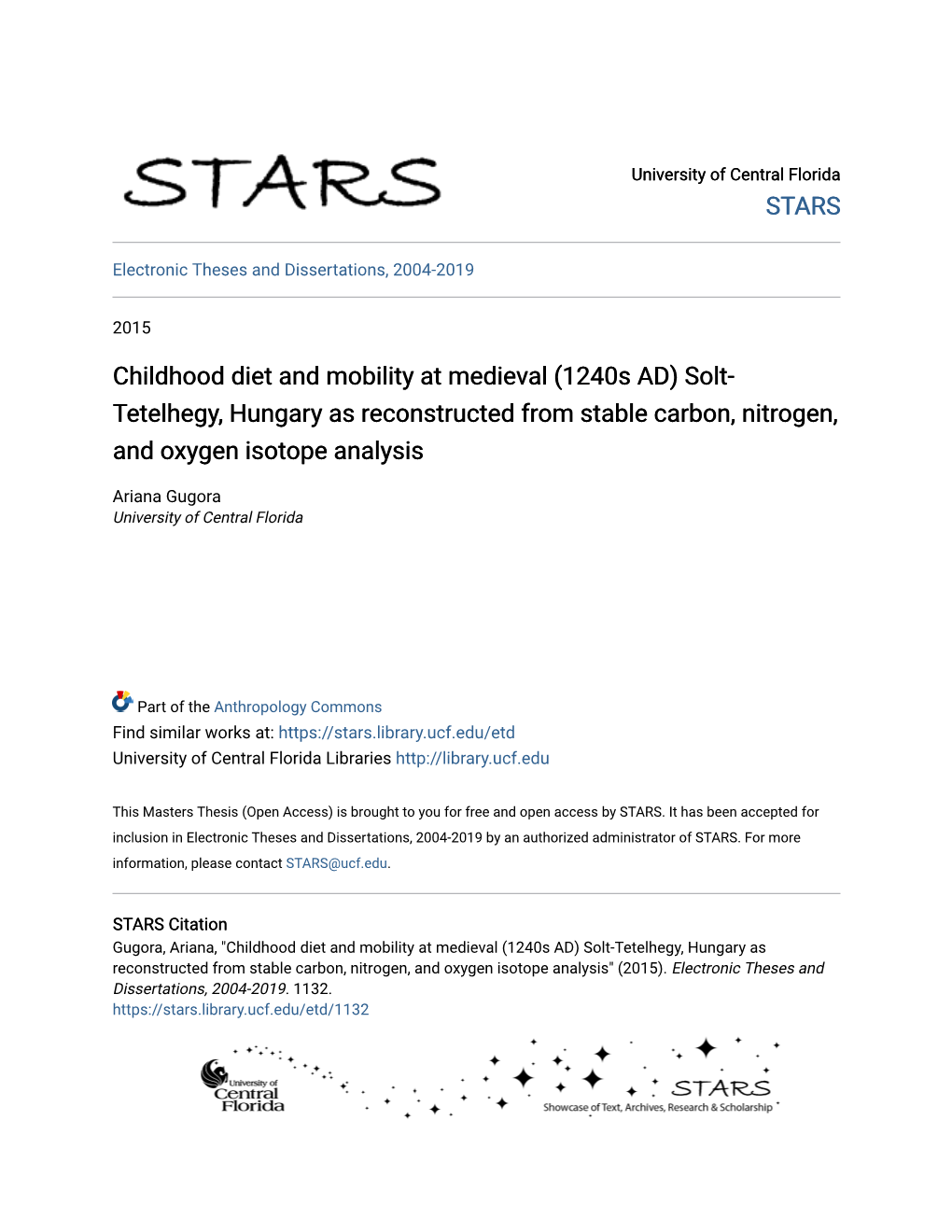 Childhood Diet and Mobility at Medieval (1240S AD) Solt- Tetelhegy, Hungary As Reconstructed from Stable Carbon, Nitrogen, and Oxygen Isotope Analysis