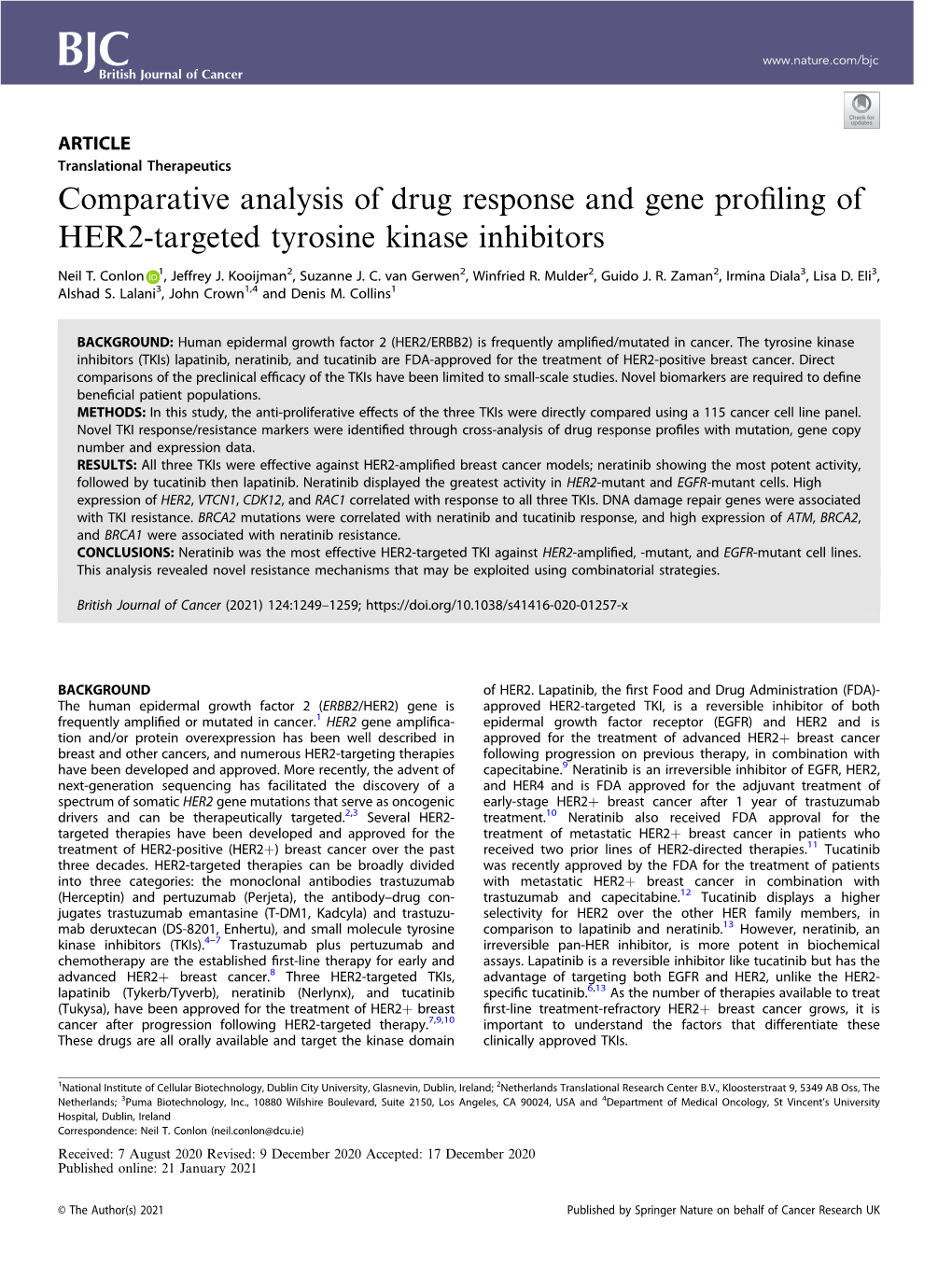 Comparative Analysis of Drug Response and Gene Profiling Of