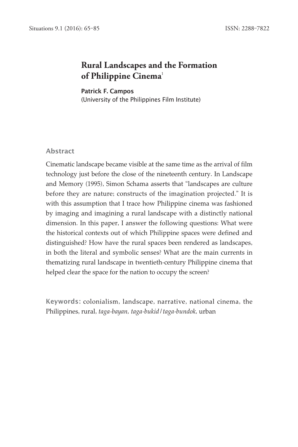 Rural Landscapes and the Formation of Philippine Cinema1
