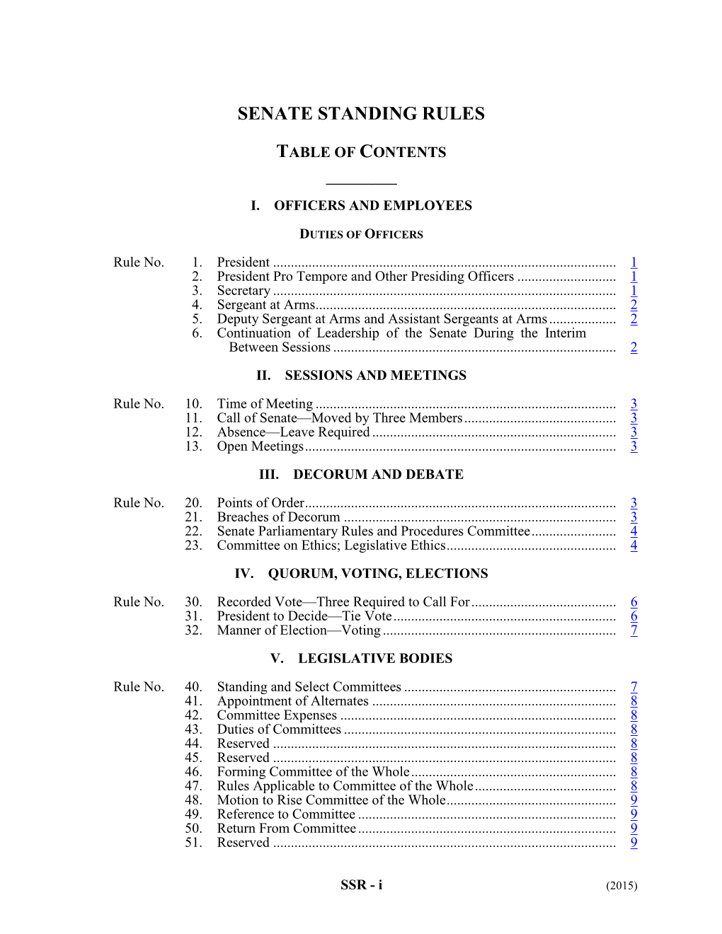 Senate Standing Rules with Index
