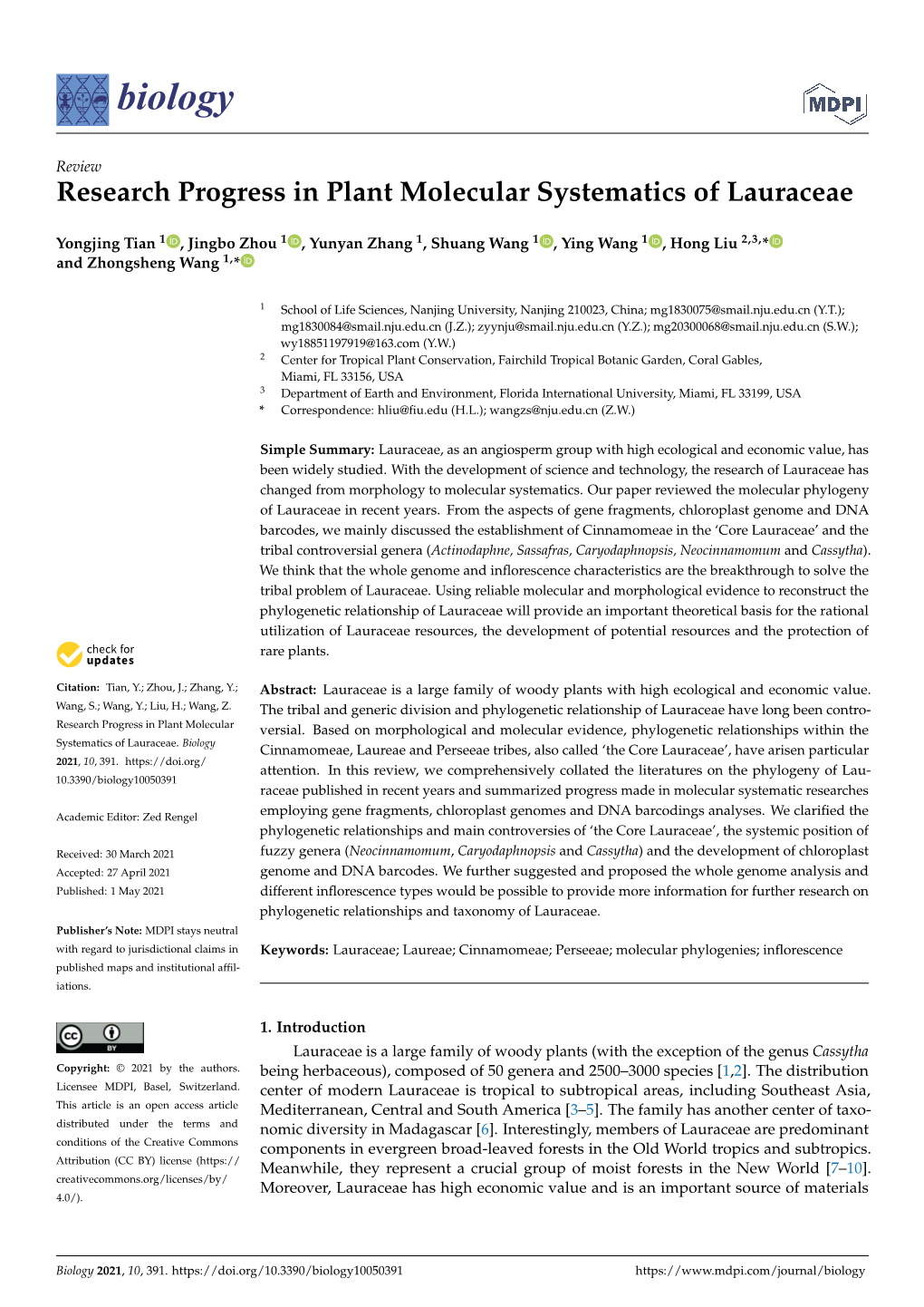 Research Progress in Plant Molecular Systematics of Lauraceae