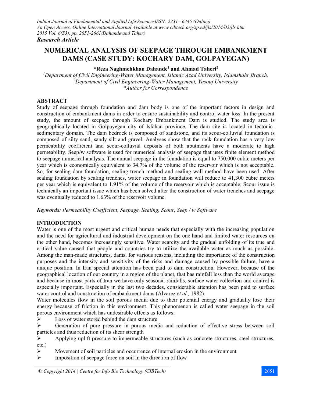 Numerical Analysis of Seepage Through