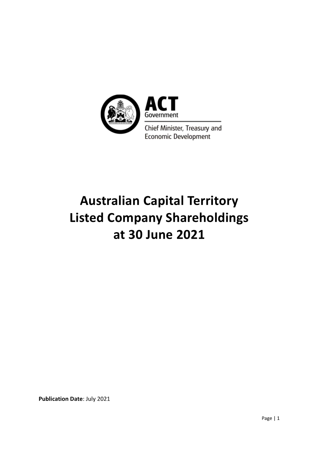 Australian Capital Territory Listed Company Shareholdings at 30 June 2021