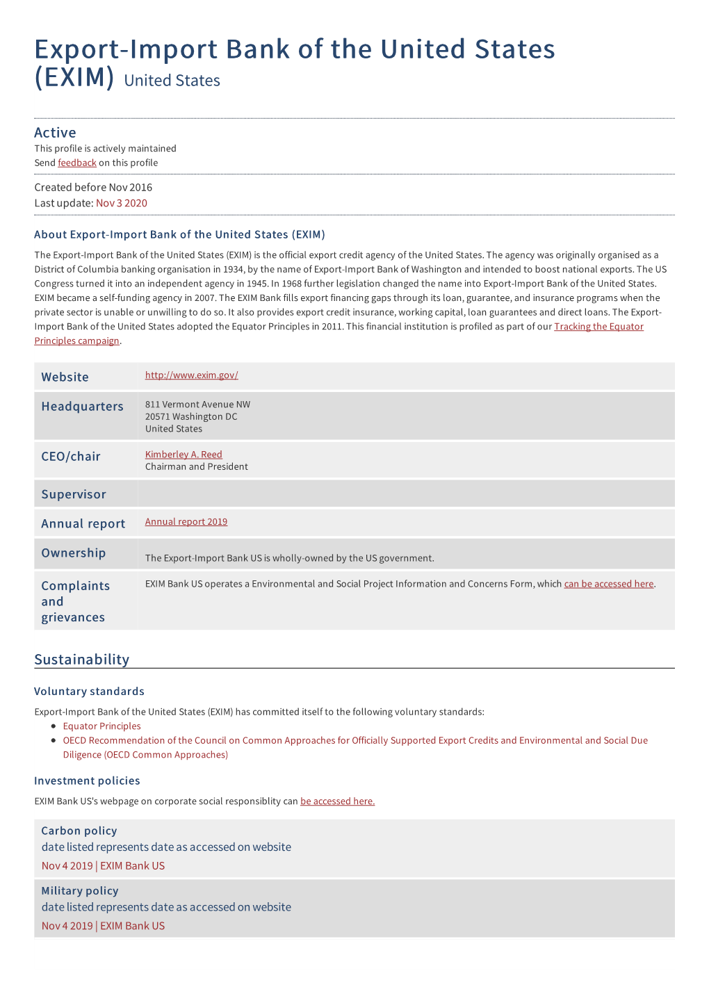 Export-Import Bank of the United States (EXIM) United States