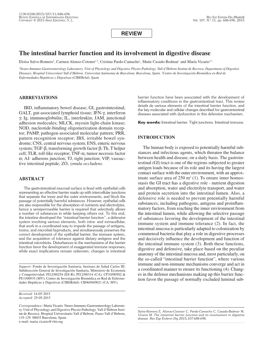 The Intestinal Barrier Function and Its Involvement in Digestive Disease