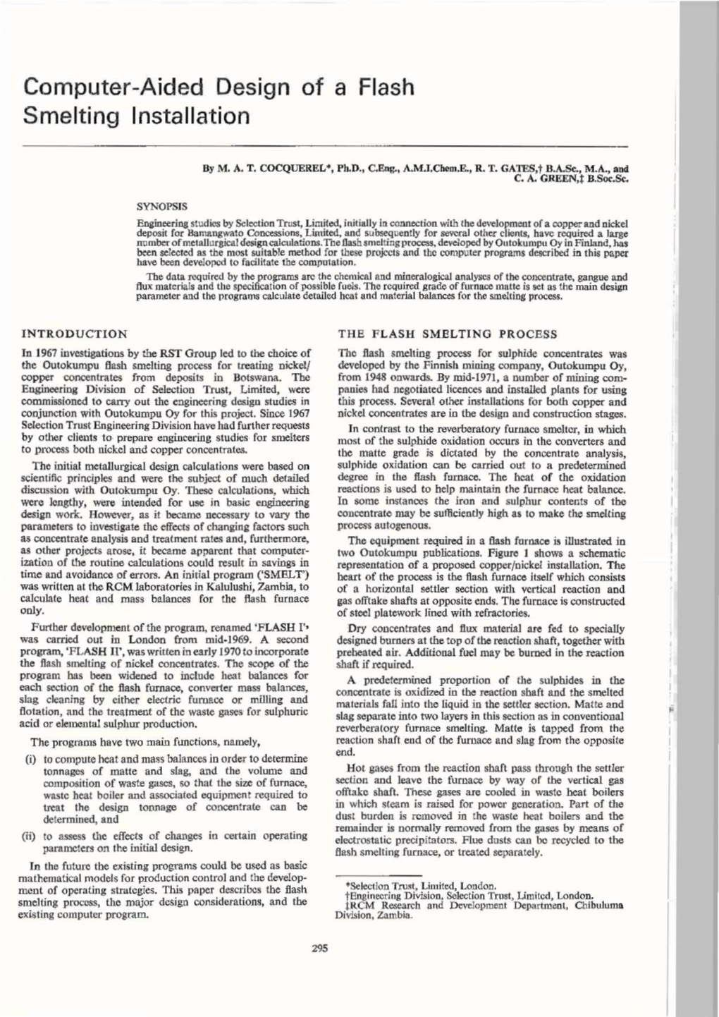 Computer-Aided Design of a Flash Smelting Installation