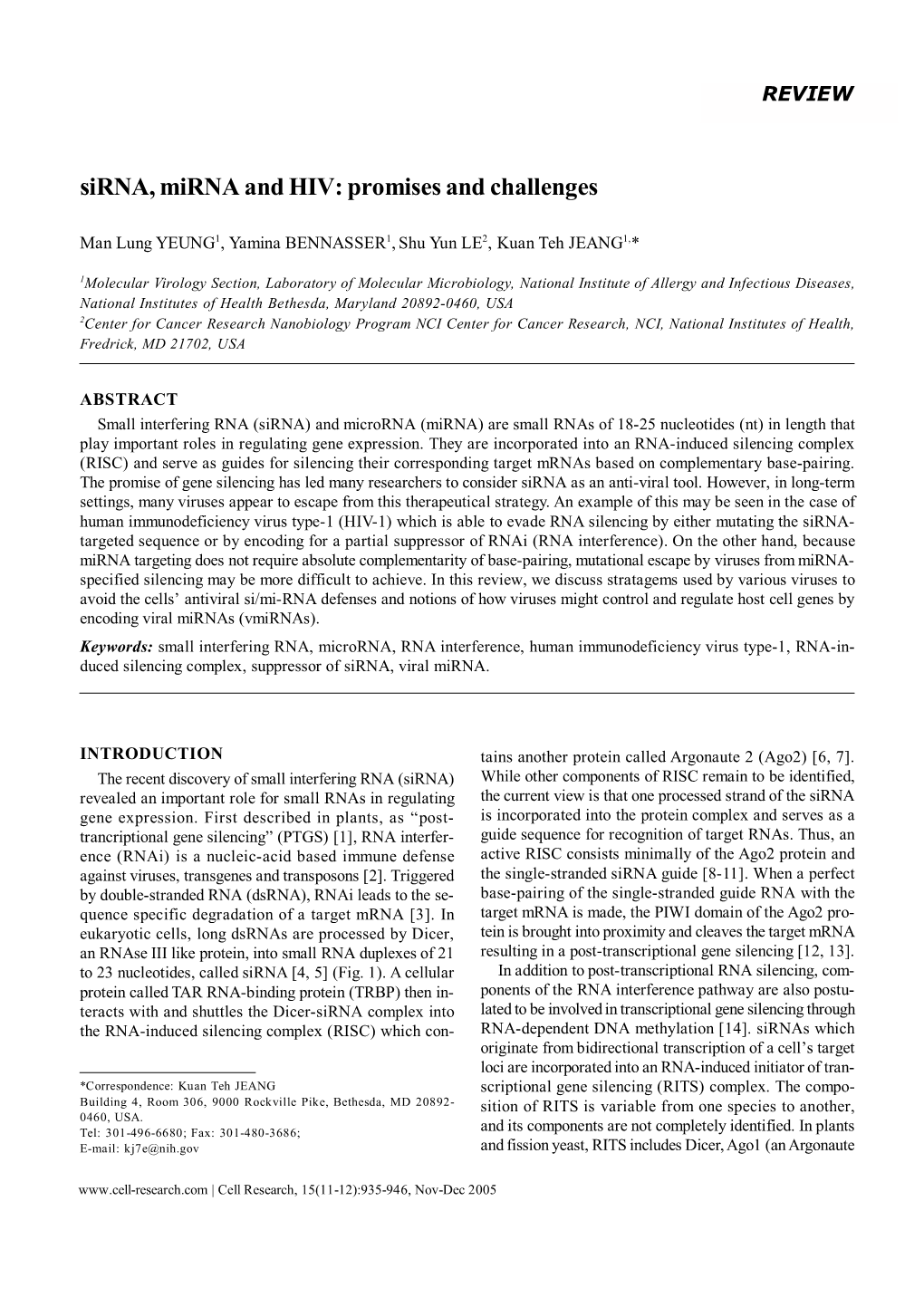 Sirna, Mirna and HIV: Promises and Challenges