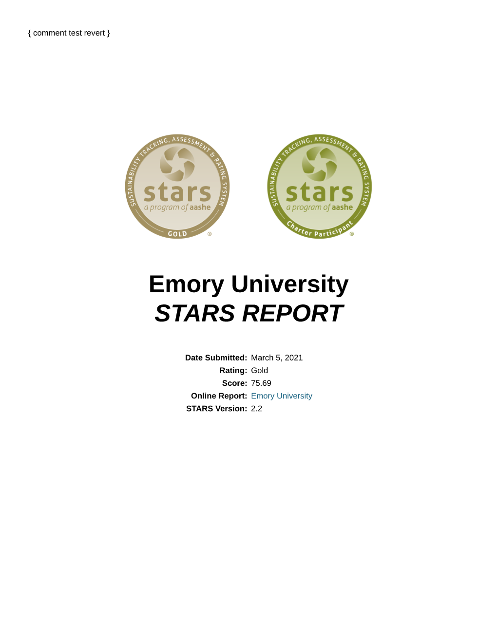 Emory University STARS REPORT